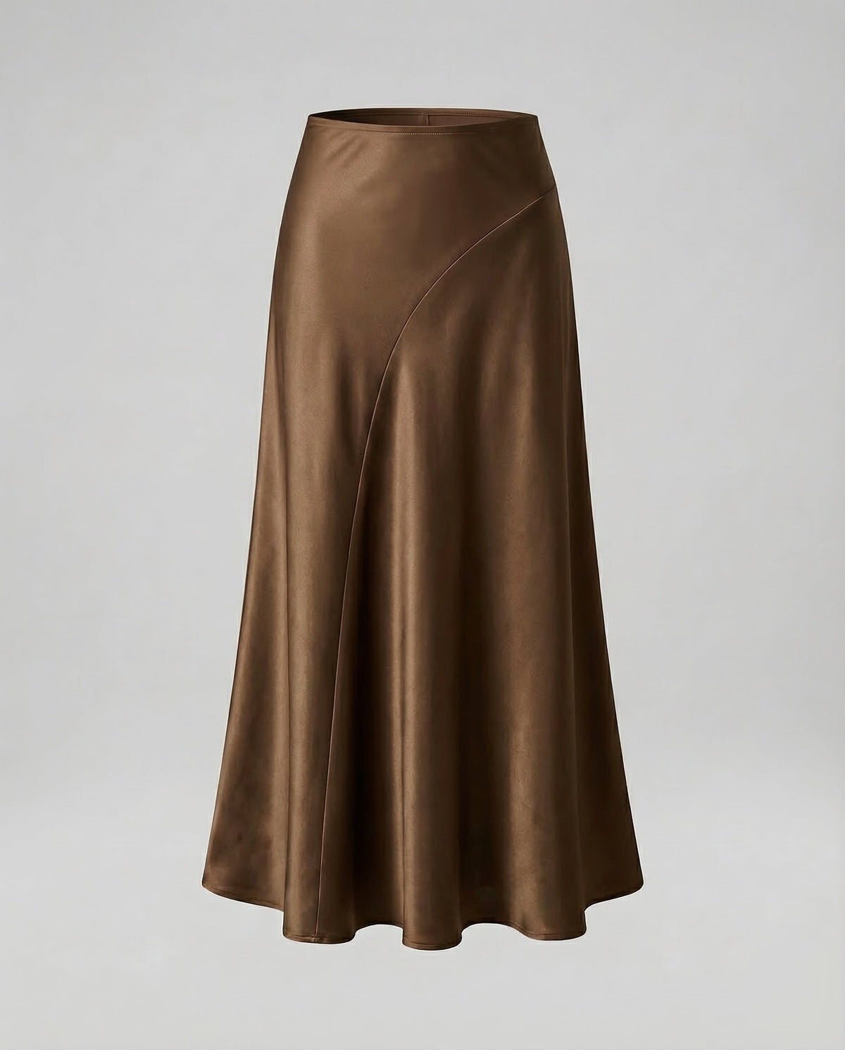Maxirock aus Satin für Damen mit geschwungenen Einsätzen – Hoch geschnittener, fließender ausgestellter Rock für Abendgarderobe und elegante Freizeitlooks