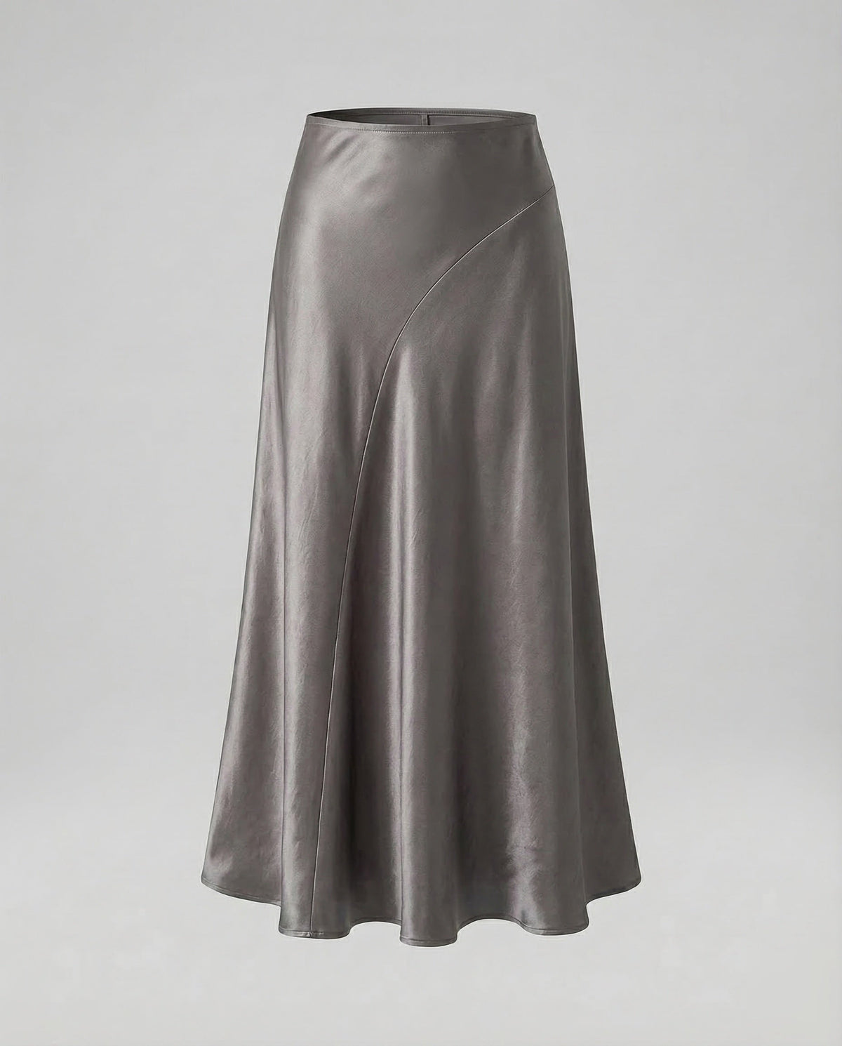 Maxirock aus Satin für Damen mit geschwungenen Einsätzen – Hoch geschnittener, fließender ausgestellter Rock für Abendgarderobe und elegante Freizeitlooks