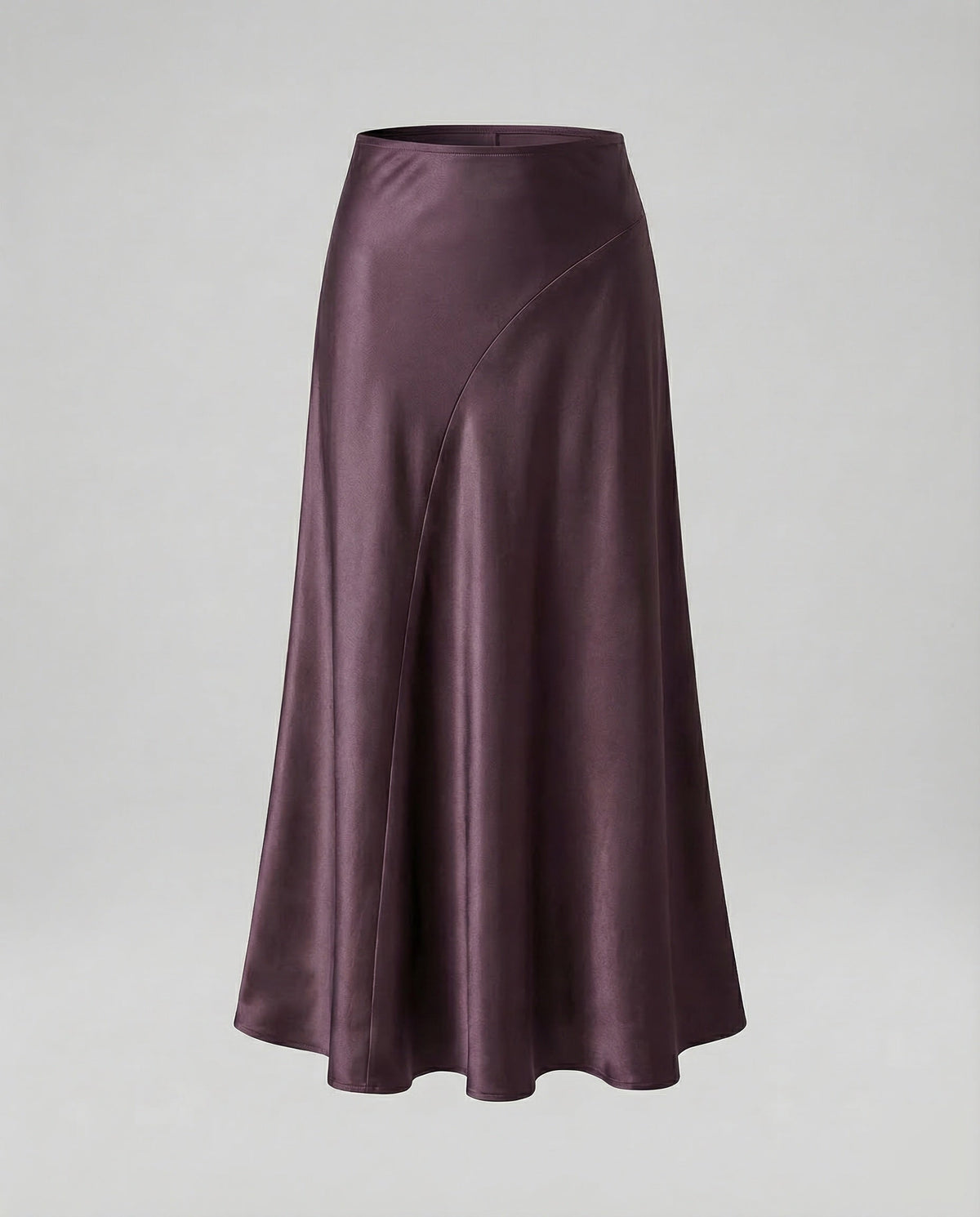 Maxirock aus Satin für Damen mit geschwungenen Einsätzen – Hoch geschnittener, fließender ausgestellter Rock für Abendgarderobe und elegante Freizeitlooks