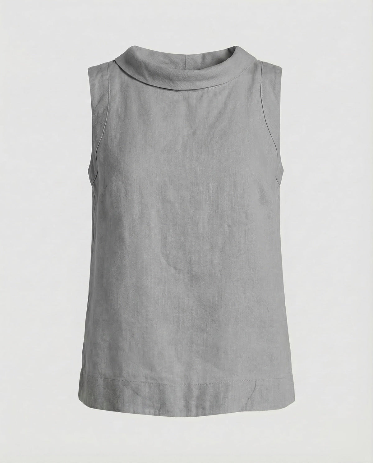 Blusa sem mangas de mulher, com decote redondo dobrado e corte evasé descontraído – Top de verão texturado para looks casual elegantes