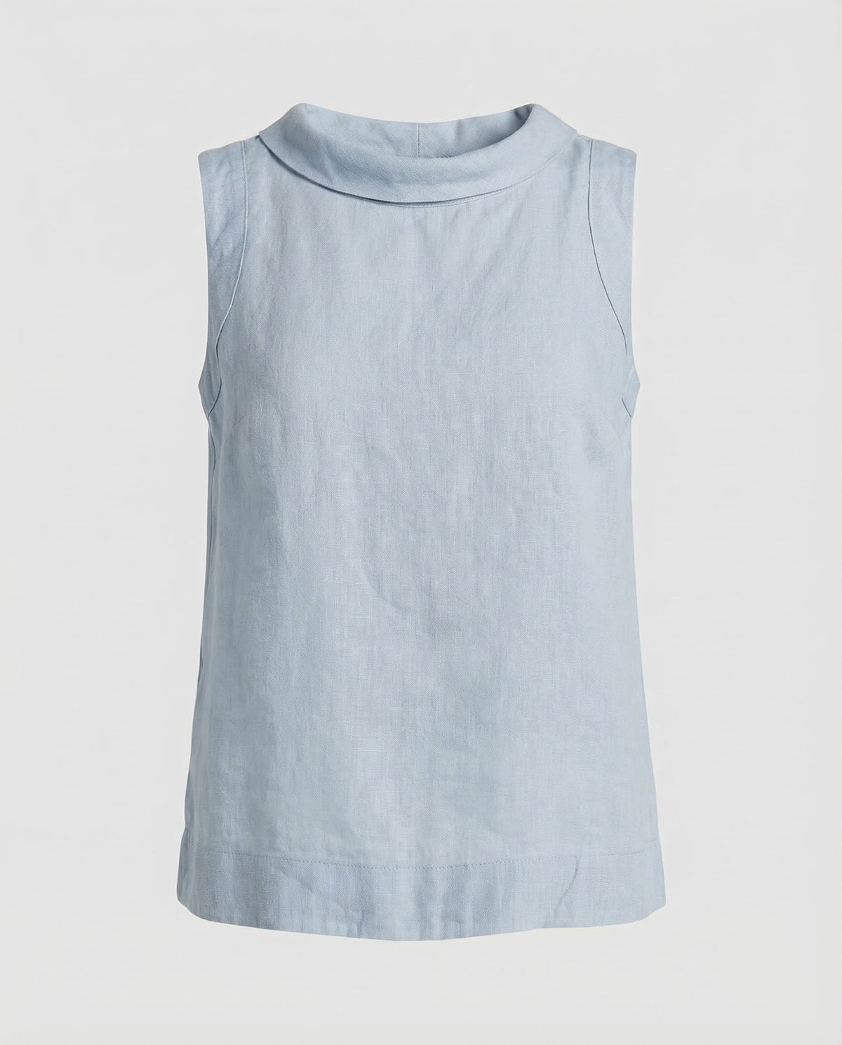 Blusa sem mangas de mulher, com decote redondo dobrado e corte evasé descontraído – Top de verão texturado para looks casual elegantes
