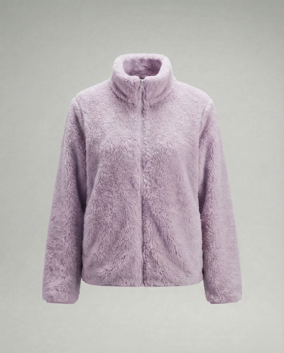 Plüschige Fleecejacke für Damen mit hohem Stehkragen und durchgehendem Reißverschluss – lässige, hüftlange Schicht für den Herbst und kühlere Tage