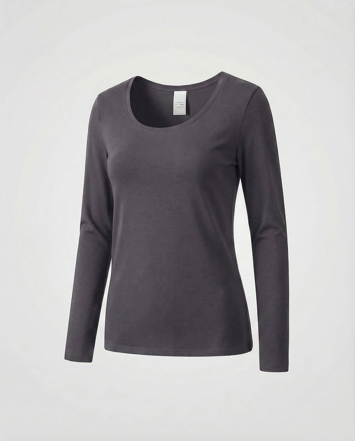 Haut ajusté à manches longues pour femme avec large encolure arrondie et ourlet droit - Couche minimaliste pour le quotidien et les tenues chic décontractées
