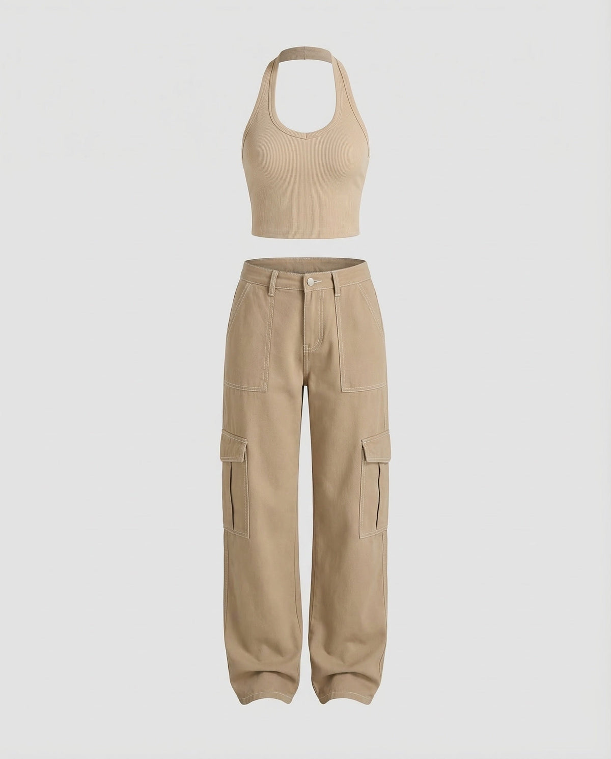 Lässige Cargohose mit weitem Bein für Damen, aufgesetzten Oberschenkeltaschen mit Patte und Gürtelschlaufen – Lange Utility-Hose für lässige Streetwear-Outfits im Alltag