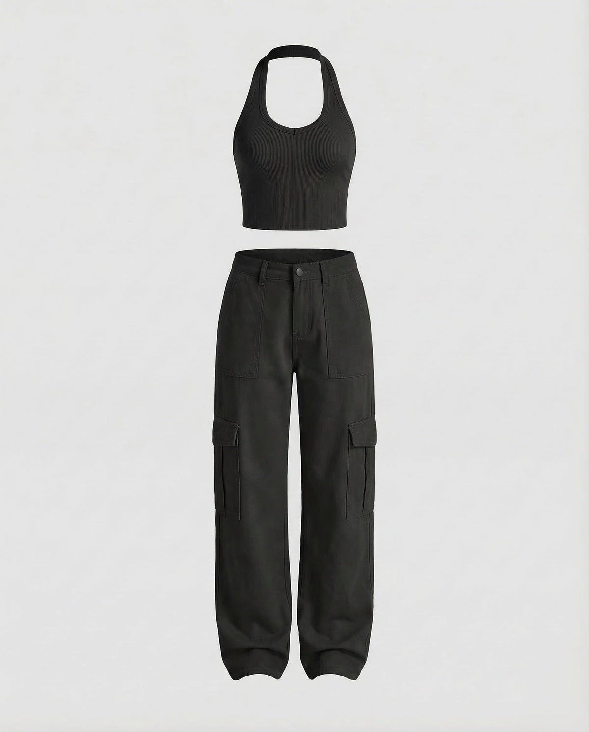 Lässige Cargohose mit weitem Bein für Damen, aufgesetzten Oberschenkeltaschen mit Patte und Gürtelschlaufen – Lange Utility-Hose für lässige Streetwear-Outfits im Alltag