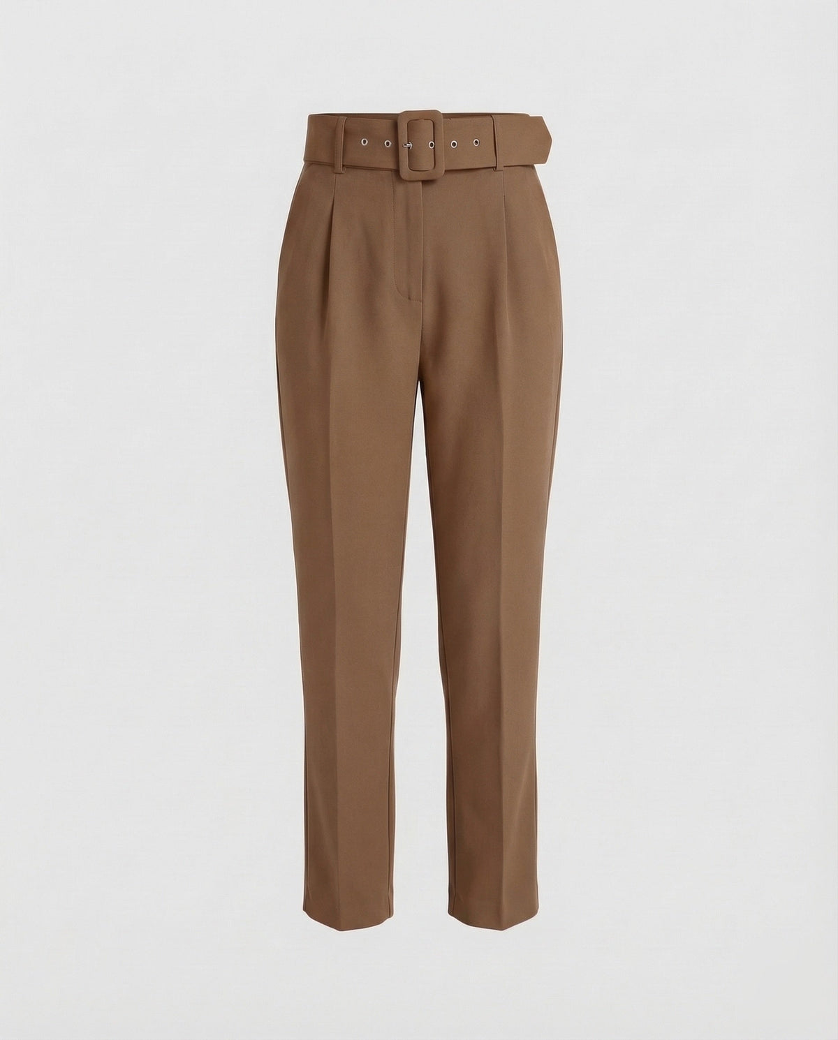 Maßgeschneiderte High-Waist-Hose für Damen mit Bundfalten und Schnallengürtel – Schmal zulaufender knöchellanger Stil für Büro- und gepflegte Freizeitoutfits