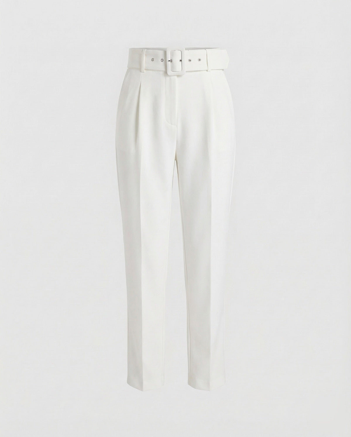 Maßgeschneiderte High-Waist-Hose für Damen mit Bundfalten und Schnallengürtel – Schmal zulaufender knöchellanger Stil für Büro- und gepflegte Freizeitoutfits