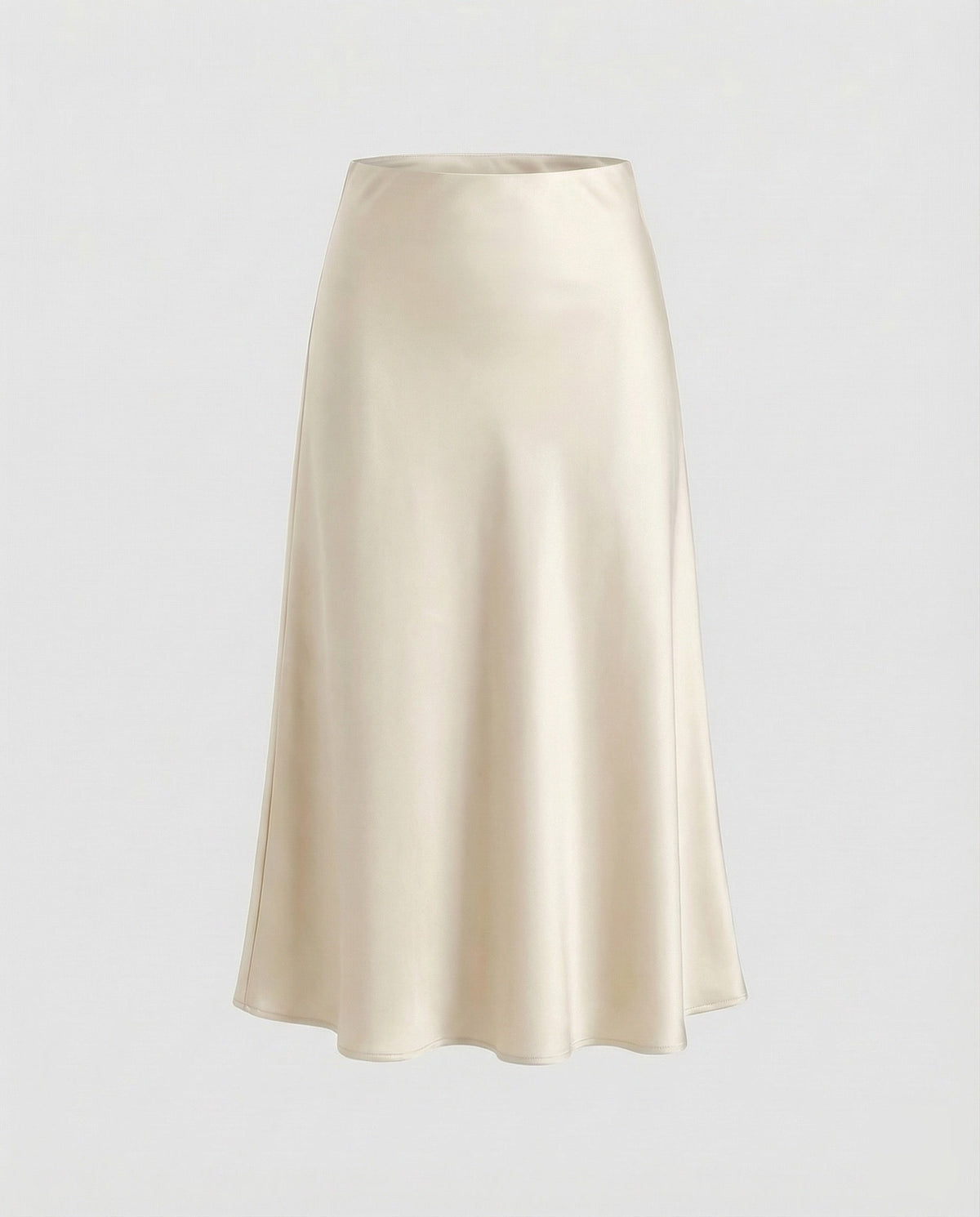 Dámská saténová midi sukně s hladkým pasem a jemně rozšířeným lemem na večer i elegantní neformální příležitosti