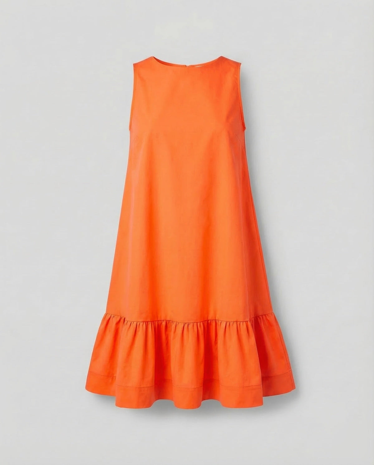 Women’s Sleeveless Mini Dress with Round Neckline and Gathered Frill Hem – Relaxed A-Line Style for Summer Days and Garden Parties