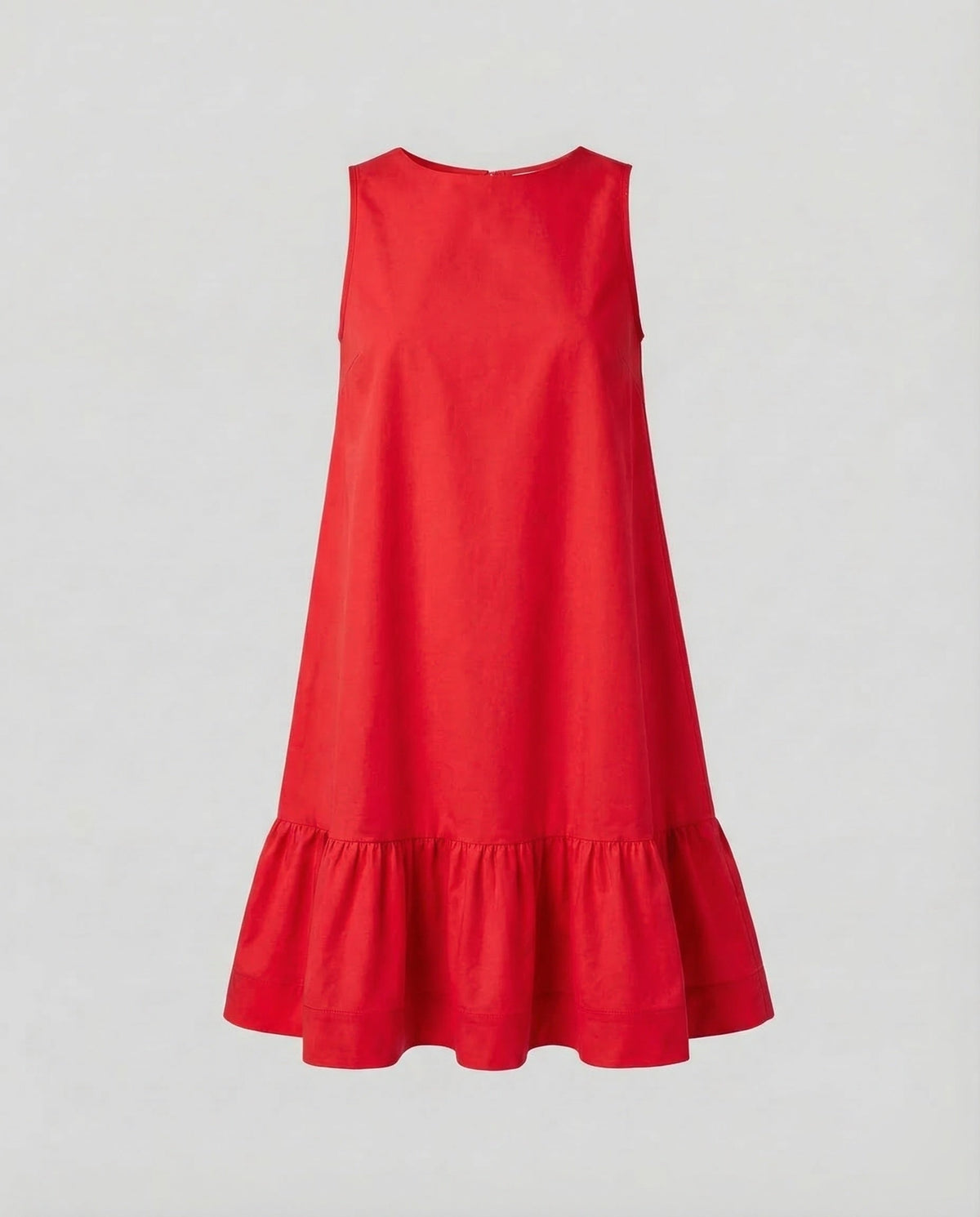 Women’s Sleeveless Mini Dress with Round Neckline and Gathered Frill Hem – Relaxed A-Line Style for Summer Days and Garden Parties