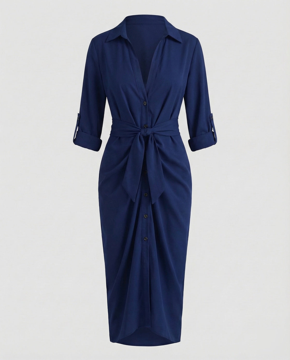 Robe chemise midi imprimée pour femme avec ceinture à nouer et manches retroussées - style à col pour le bureau et les sorties du week-end