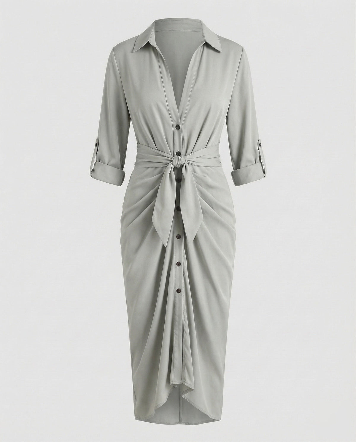 Robe chemise midi imprimée pour femme avec ceinture à nouer et manches retroussées - style à col pour le bureau et les sorties du week-end
