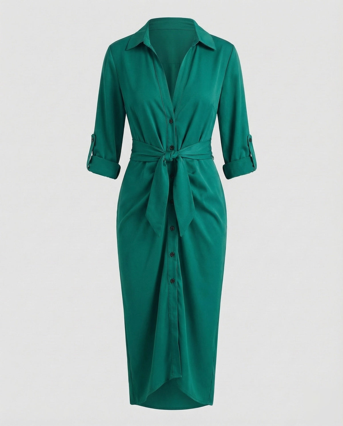 Robe chemise midi imprimée pour femme avec ceinture à nouer et manches retroussées - style à col pour le bureau et les sorties du week-end