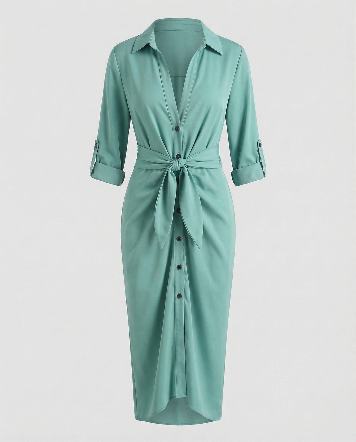 Robe chemise midi imprimée pour femme avec ceinture à nouer et manches retroussées - style à col pour le bureau et les sorties du week-end