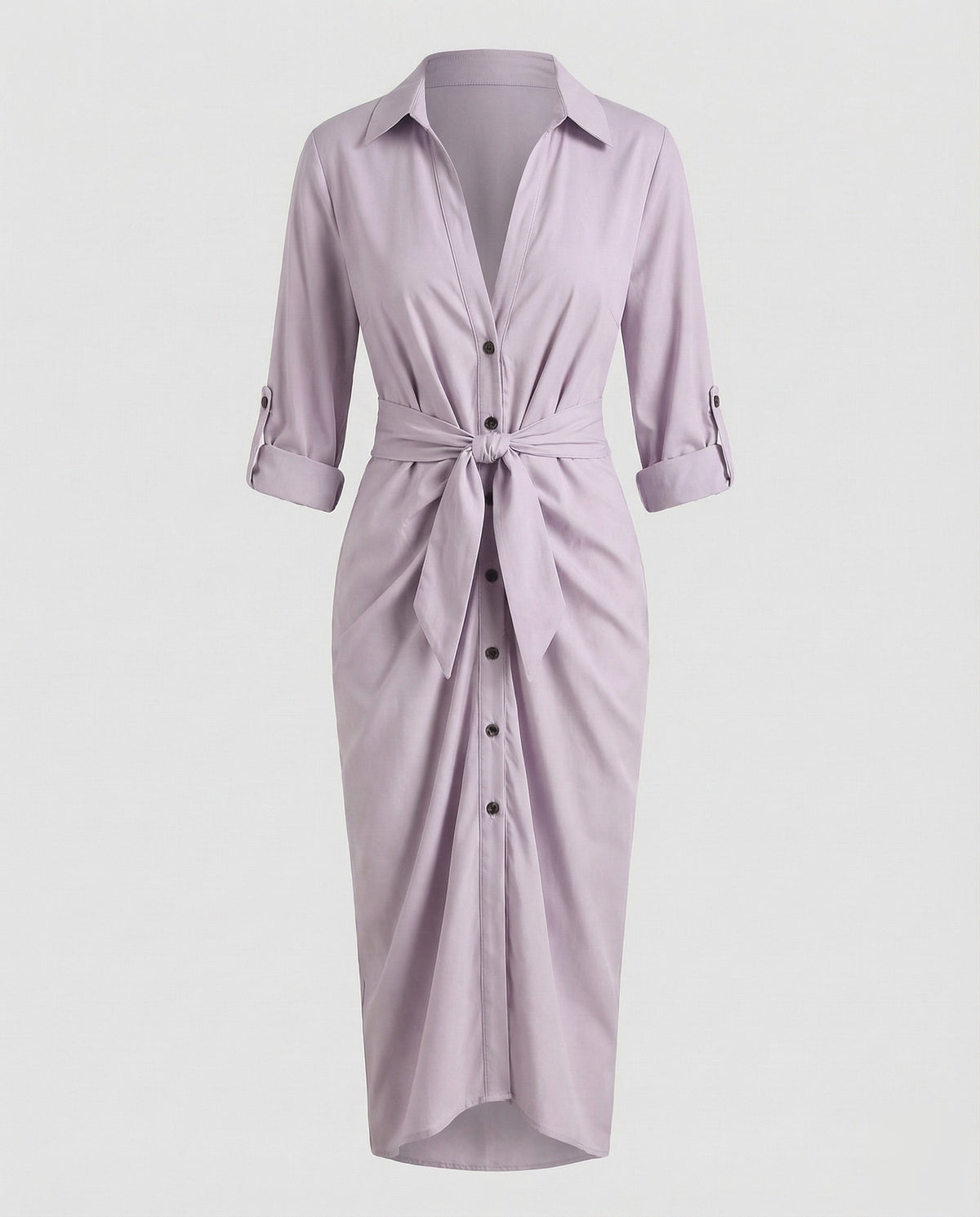 Robe chemise midi imprimée pour femme avec ceinture à nouer et manches retroussées - style à col pour le bureau et les sorties du week-end