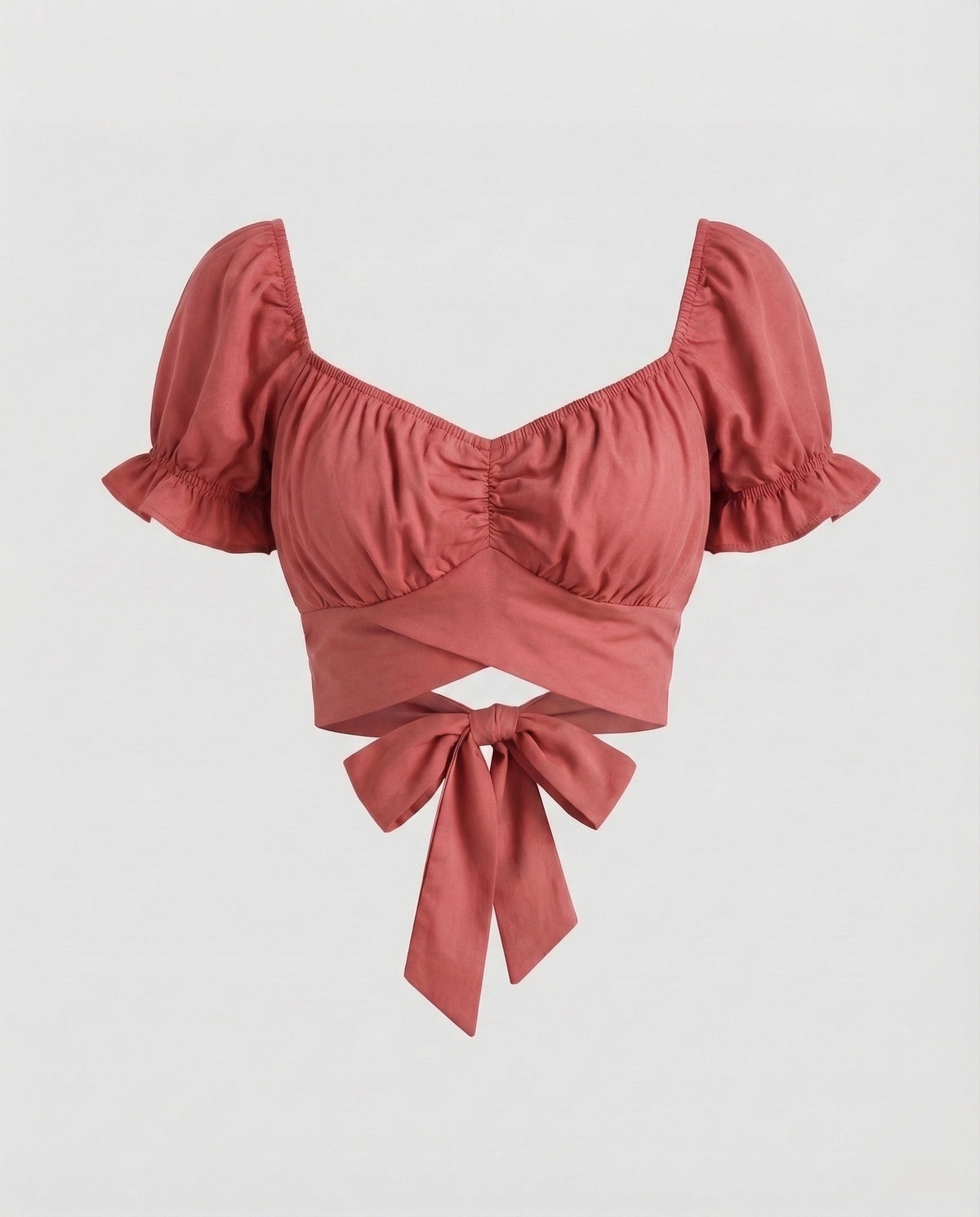 Blusa curta para mulher, com mangas balão, decote franzido e cintura cruzada – Modelo justo de verão para férias e noites casuais