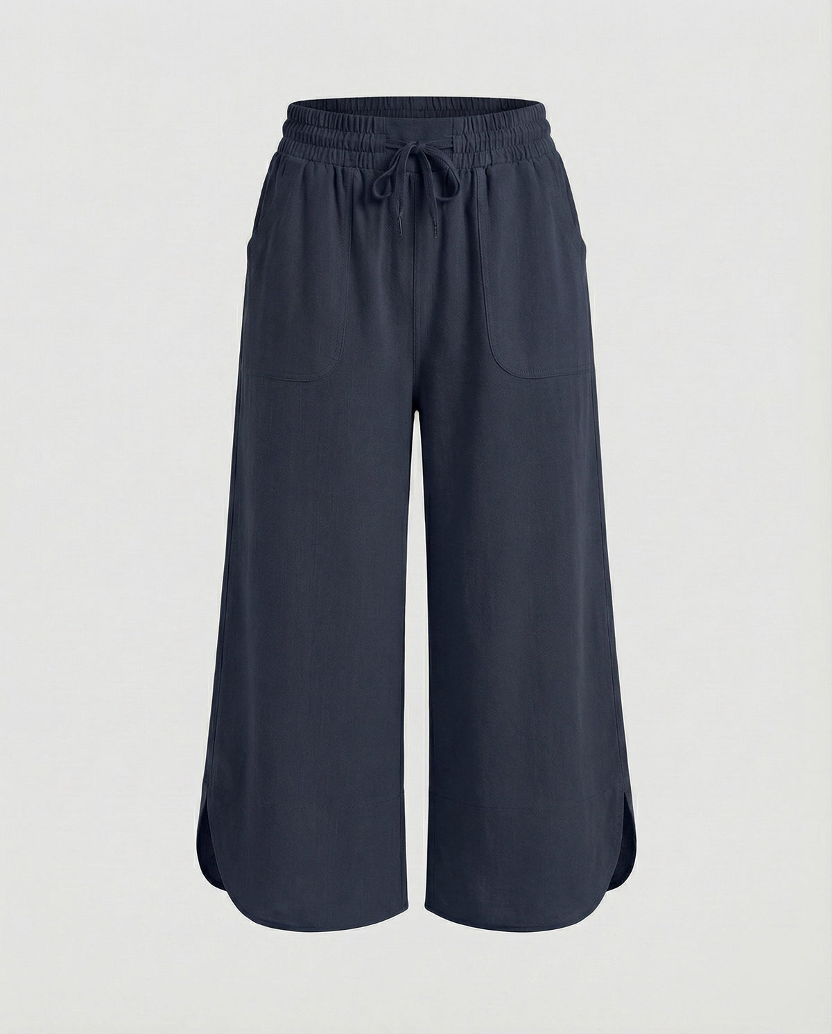 Culottes met wijde pijpen voor dames, trekkoord in de taille en ronde zomen – Kort model met opgestikte zakken aan de voorkant voor casual zomeroutfits