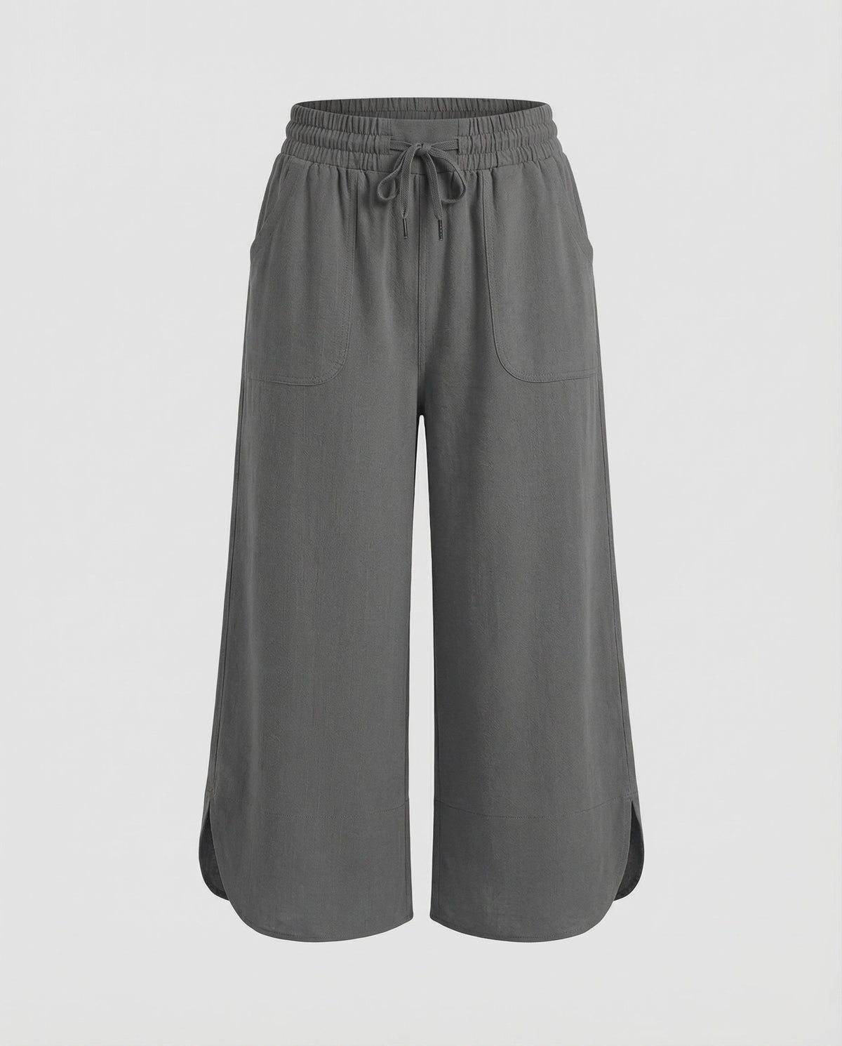 Culottes met wijde pijpen voor dames, trekkoord in de taille en ronde zomen – Kort model met opgestikte zakken aan de voorkant voor casual zomeroutfits