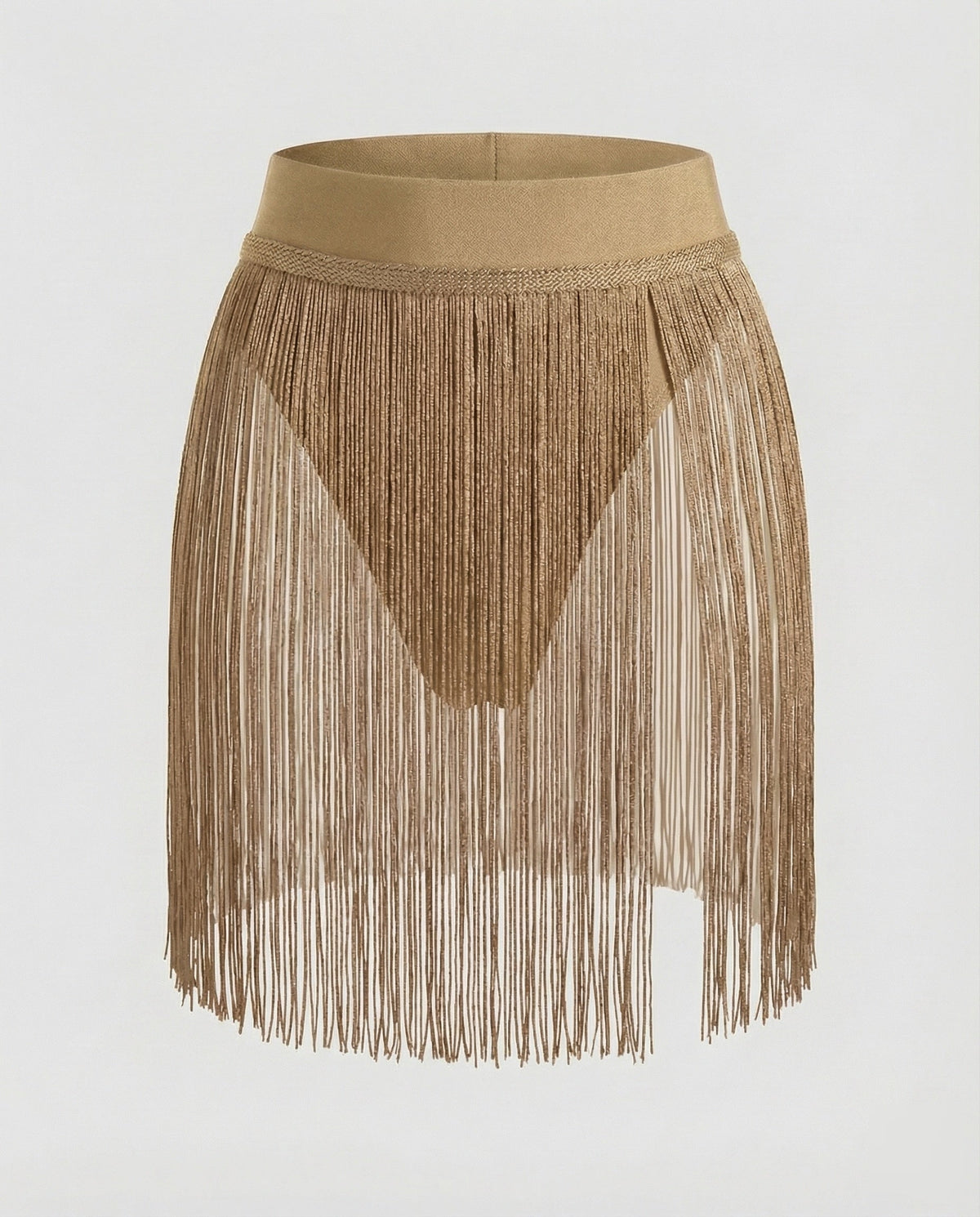 Women’s Fringe Mini Skirt with High Side Opening and Wide Waistband – Statement Style for Dancing and Festivals