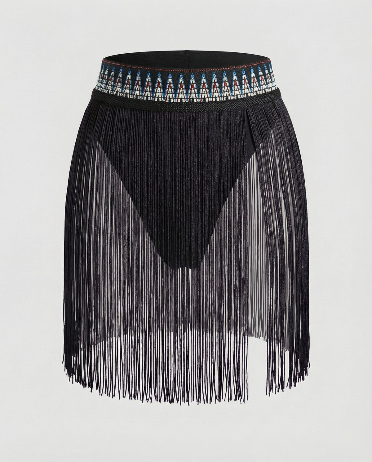 Women’s Fringe Mini Skirt with High Side Opening and Wide Waistband – Statement Style for Dancing and Festivals