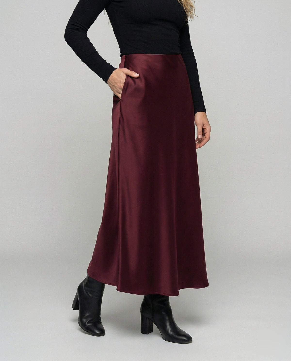 Satijnen maxi-rok voor dames met zwierig uitlopende zoom - elegante slipstijl voor overdag en 's avonds