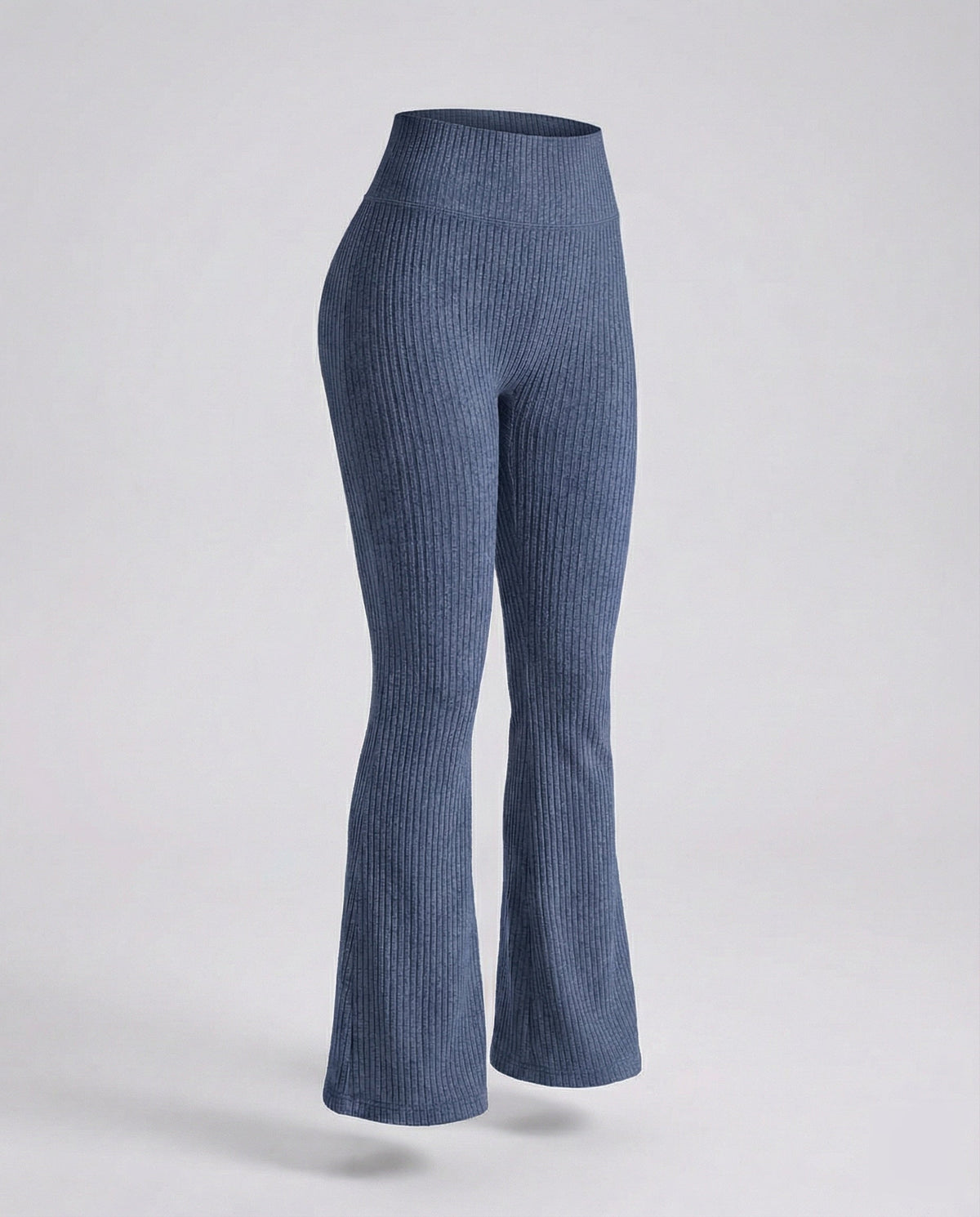 Pantaloni evazați pentru femei, cu talie înaltă și țesătură reiată tricotată – stil mulat pe picior pentru ținute casual și weekenduri relaxate