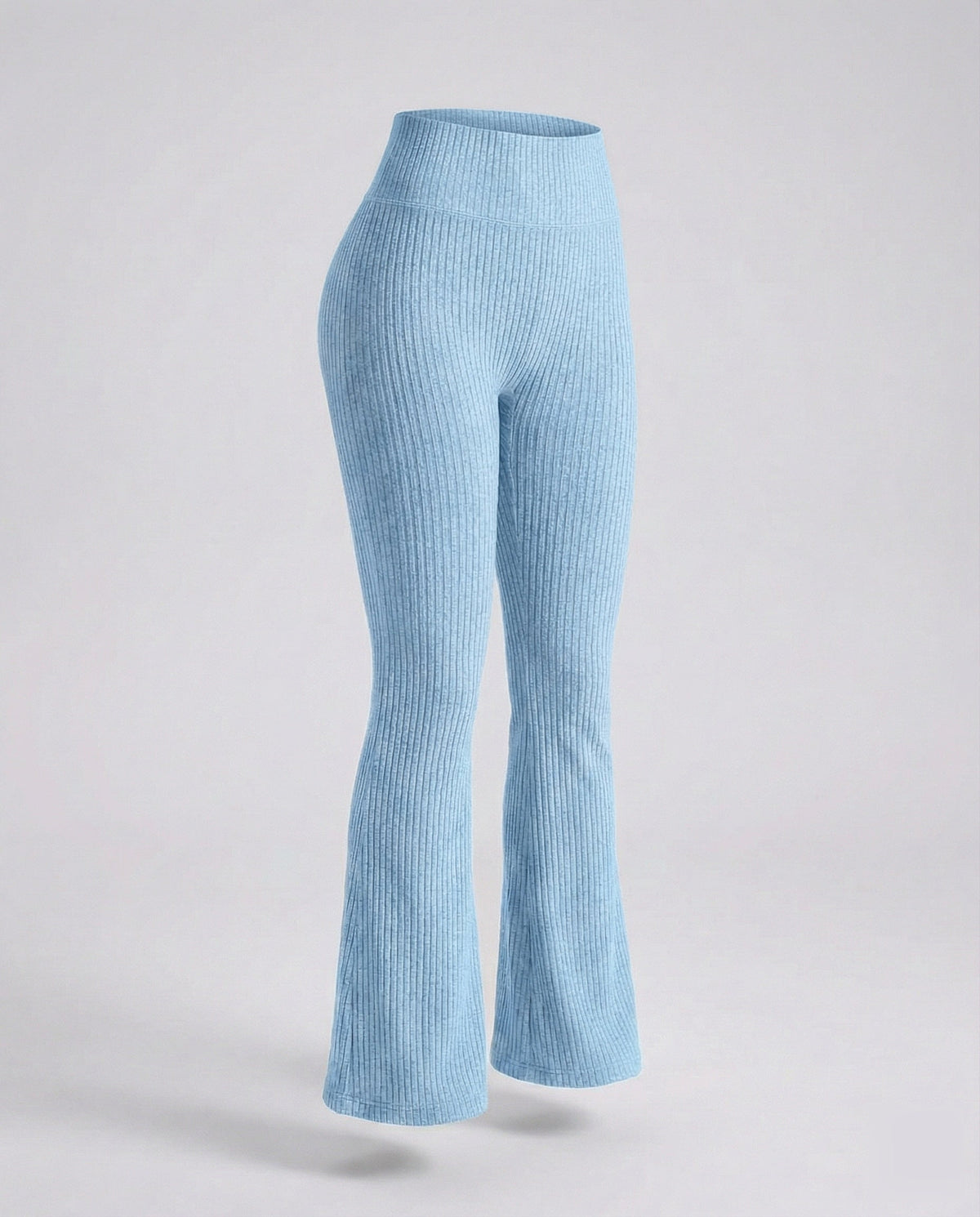 Pantaloni evazați pentru femei, cu talie înaltă și țesătură reiată tricotată – stil mulat pe picior pentru ținute casual și weekenduri relaxate