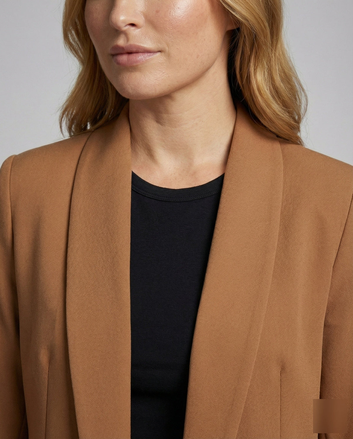 Blazer lungo da donna aperto sul davanti con collo a scialle – Giacca minimalista, ideale per il lavoro e da indossare a strati nel fine settimana