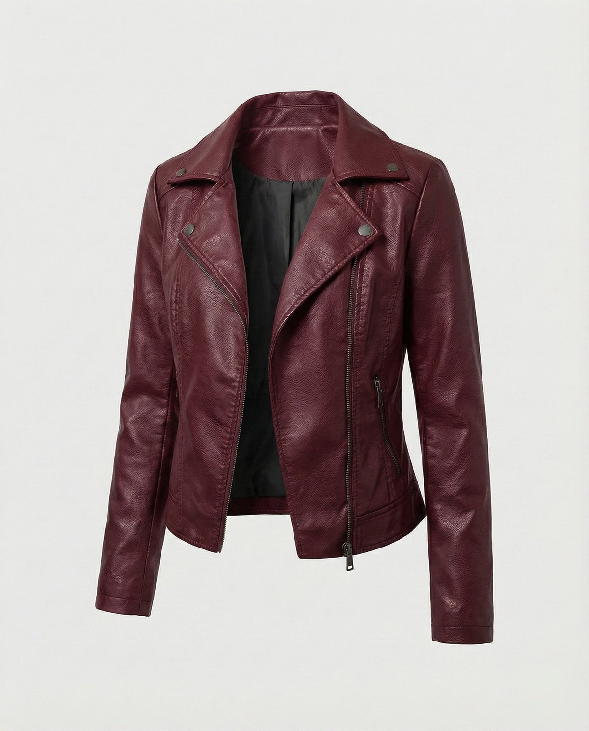 Veste de motard ajustée en similicuir pour femme avec fermeture éclair asymétrique - Veste courte à revers pour compléter les tenues du quotidien