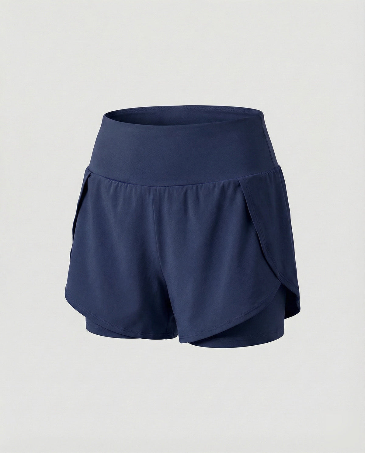 Sports-shorts til kvinder med høj talje, lag-på-lag og buede sømme – dobbeltlagsmodel til træning og afslappet brug