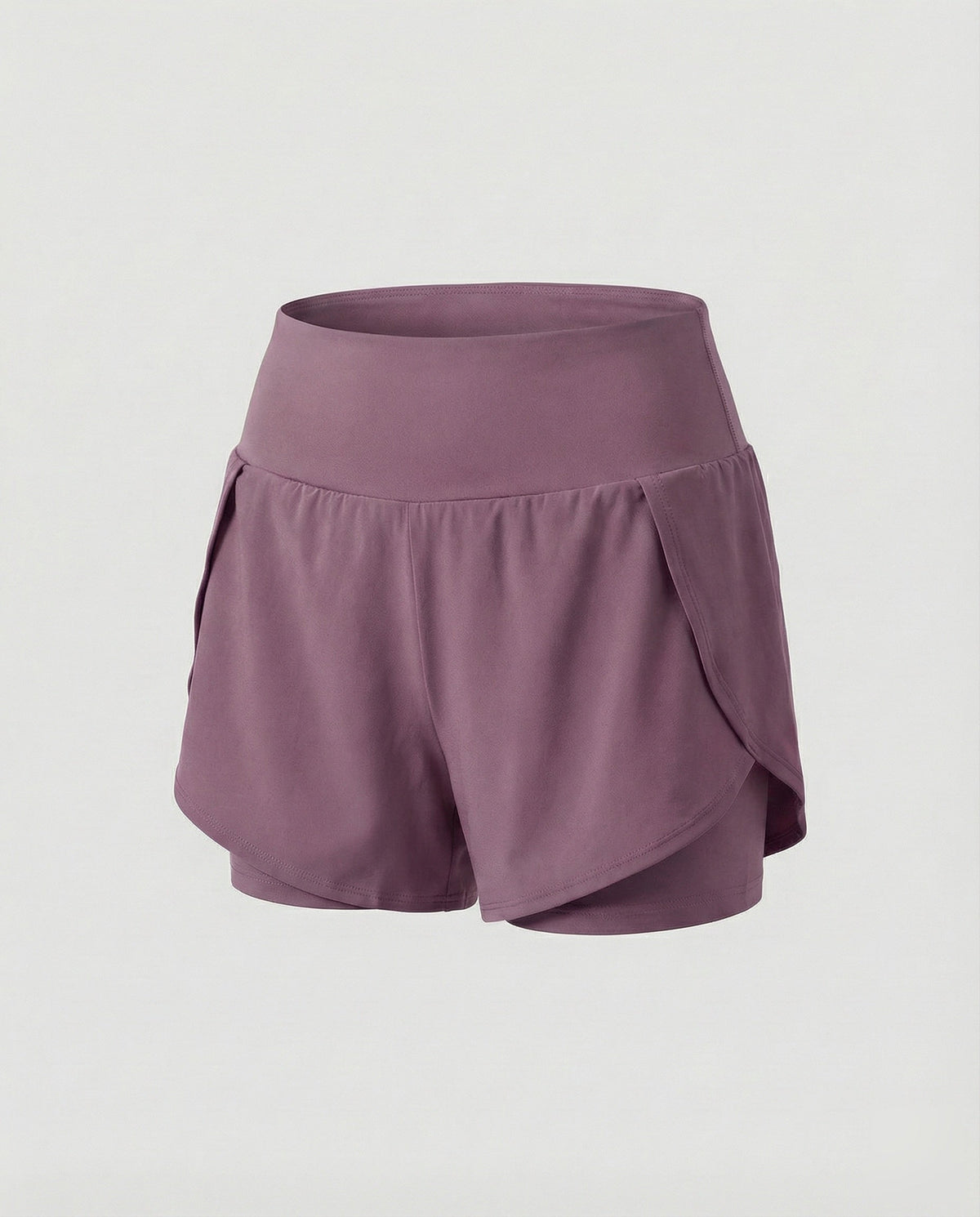 Sports-shorts til kvinder med høj talje, lag-på-lag og buede sømme – dobbeltlagsmodel til træning og afslappet brug