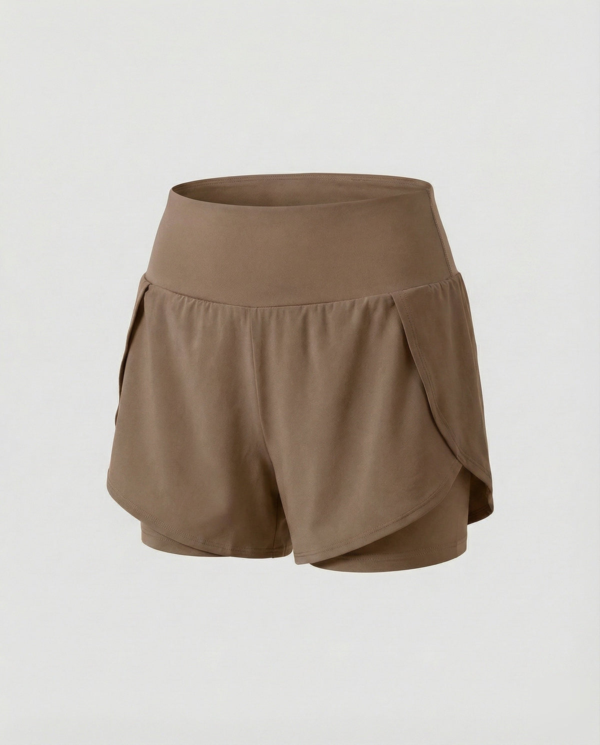 Sports-shorts til kvinder med høj talje, lag-på-lag og buede sømme – dobbeltlagsmodel til træning og afslappet brug