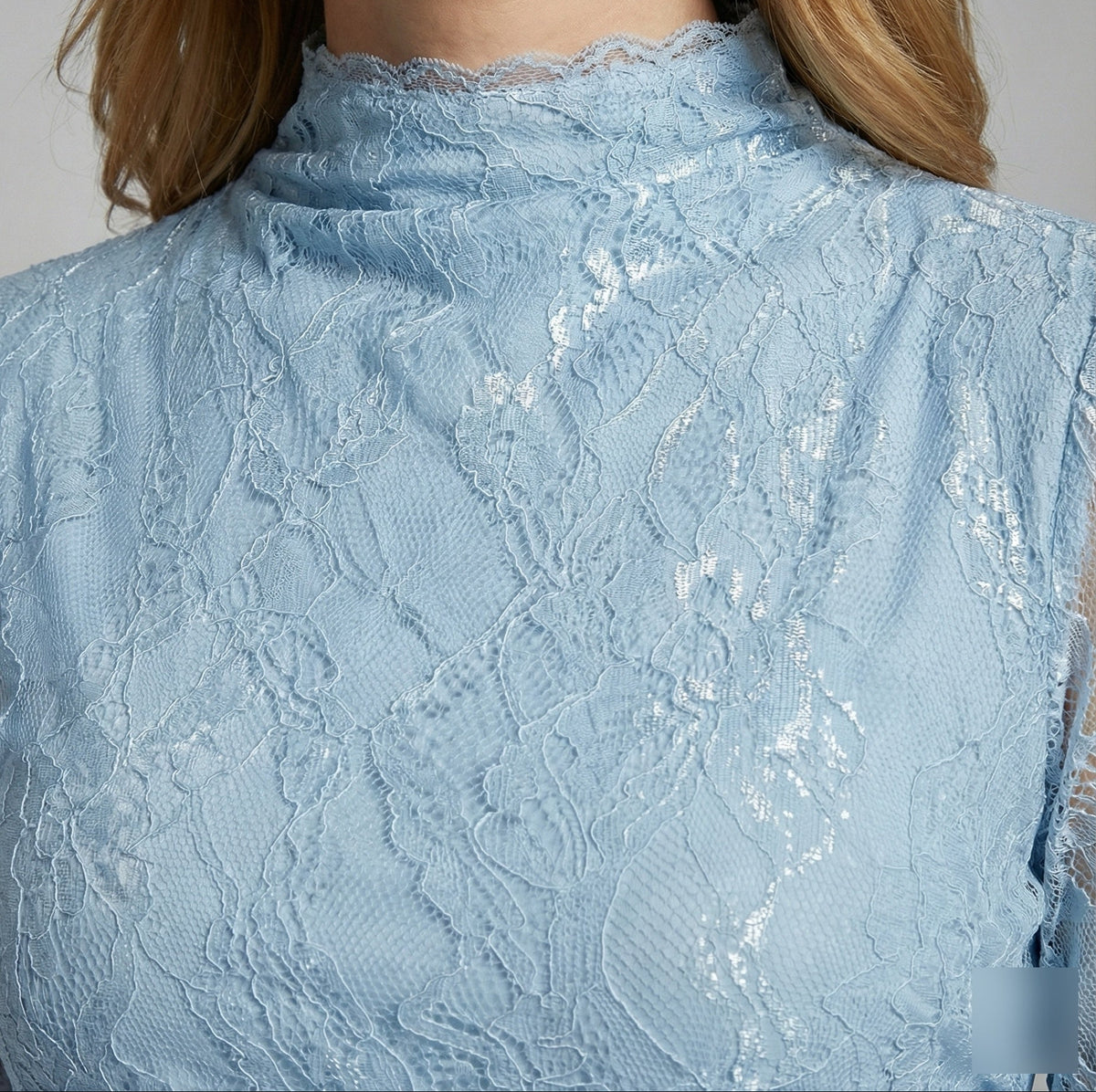 Robe longue en dentelle à col montant pour femme, avec taille froncée – Manches cloche transparentes et drapé superposé, idéale pour les occasions formelles