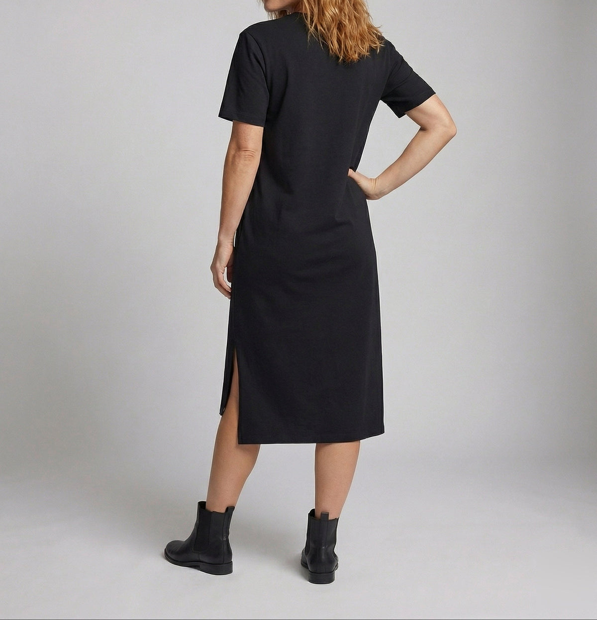 Robe midi décontractée pour femme, à manches courtes, avec poches et imprimé – Fentes latérales pour un style confortable au quotidien