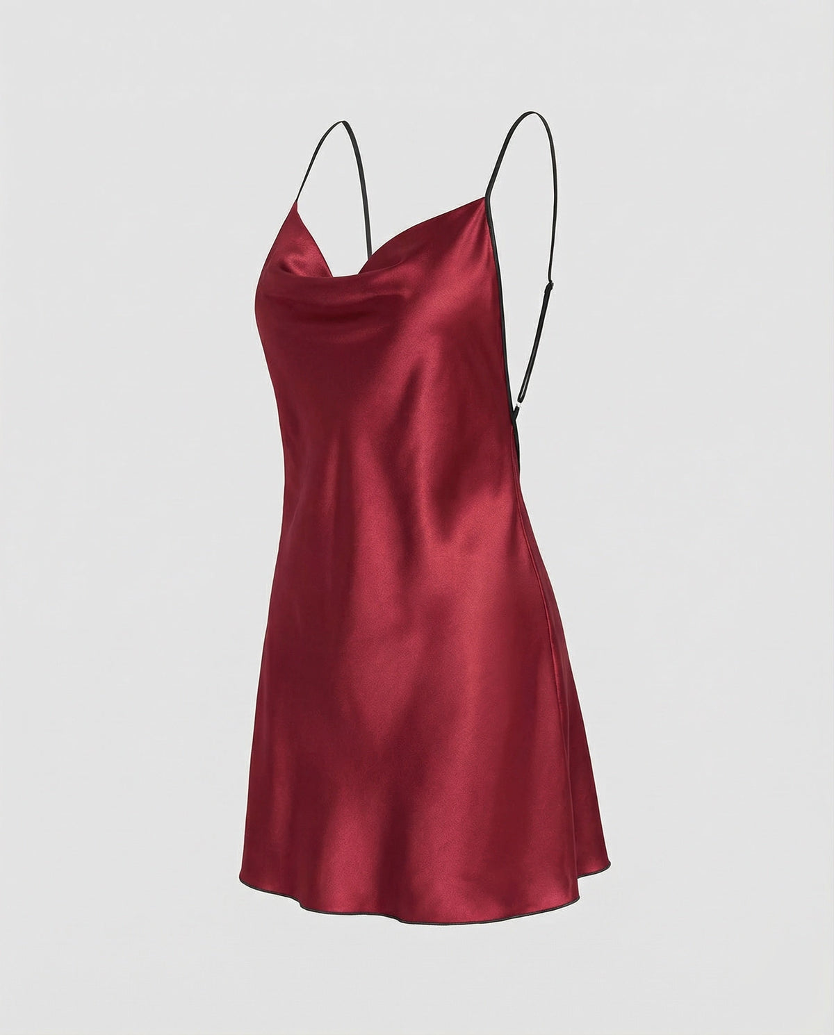 Women’s Satin Mini Slip Dress – Draped Cowl Neck with Contrast Spaghetti Straps for Parties and Evening Wear