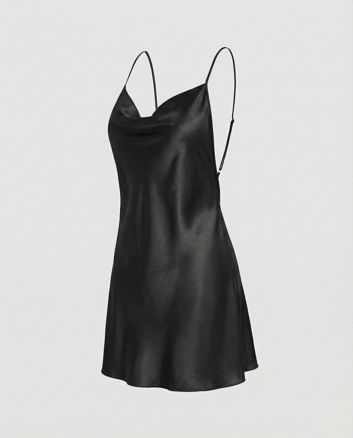 Women’s Satin Mini Slip Dress – Draped Cowl Neck with Contrast Spaghetti Straps for Parties and Evening Wear