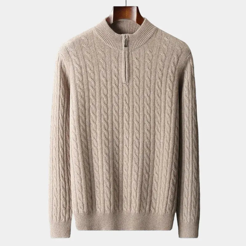 Men’s Merino Cable Knit Quarter-Zip Sweater – Refined Cold-Weather Layer for Smart Dressing