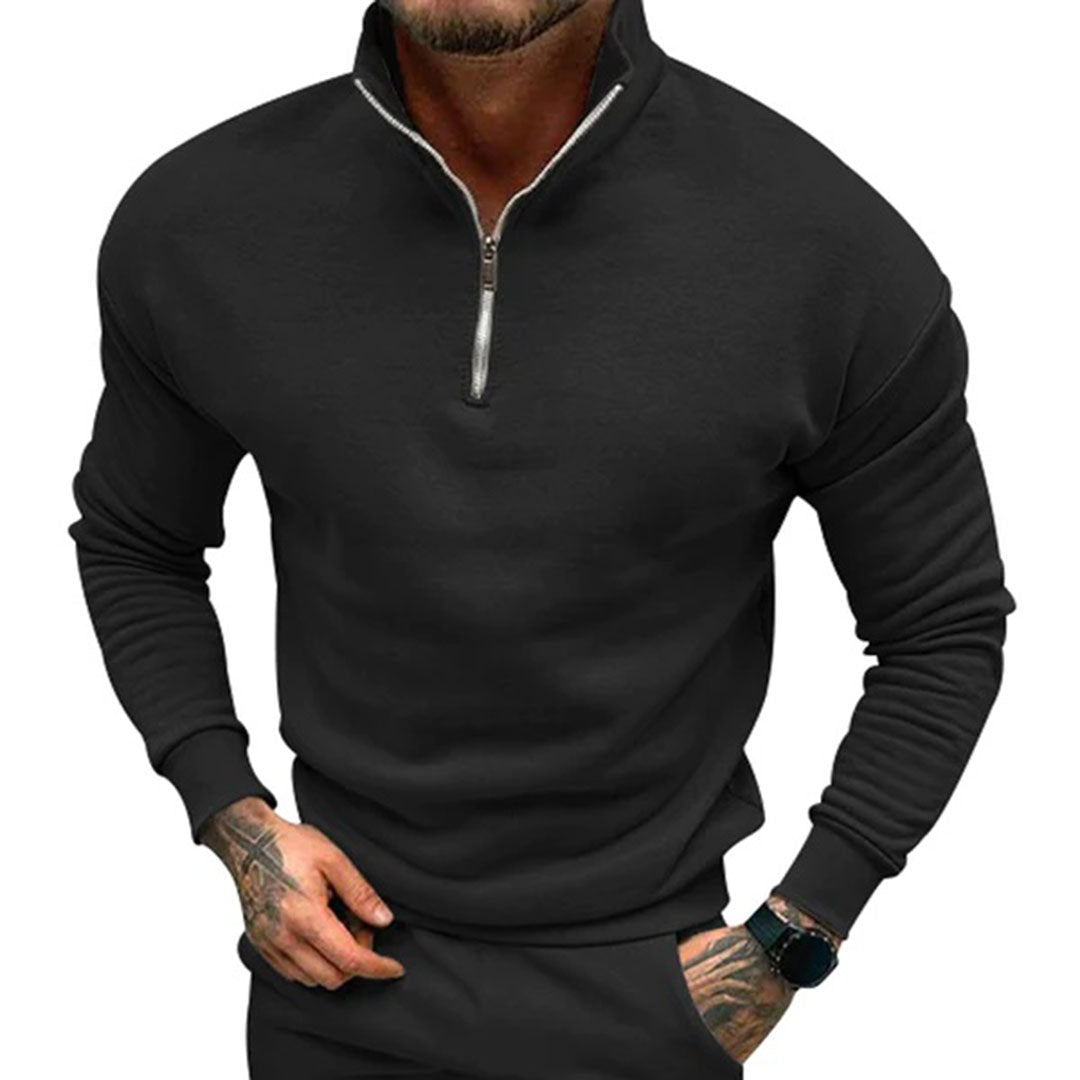 Camisola de Homem com Gola Alta e Fecho de Meio Zíper Elegante