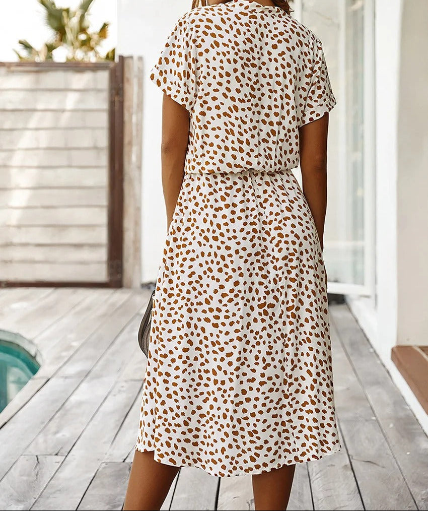 Women’s Printed Midi Dress Adjustable Waist Lightweight Short Sleeve Summer Casual Dress