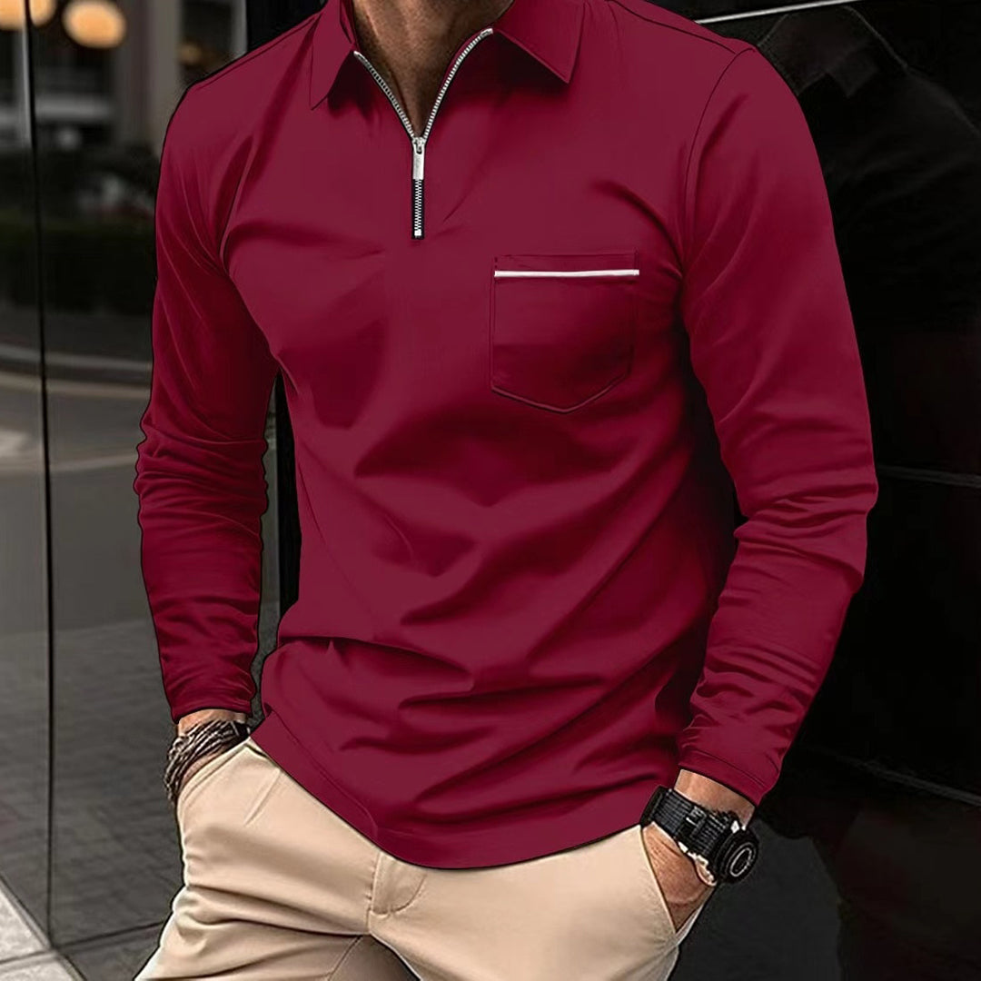 Pánské polo tričko s dlouhým rukávem – teplé, pohodlné, prodyšné, stylové, elegantní, smart casual, vhodné na každý den