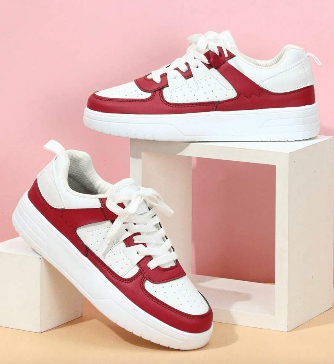 Women’s Platform Sneakers with Perforated Toe and Panel Detail