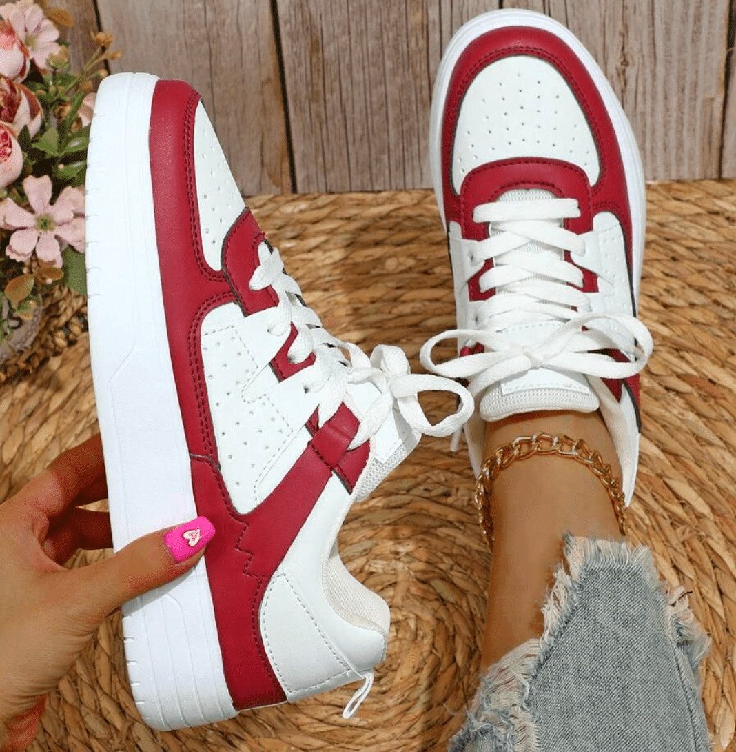 Women’s Platform Sneakers with Perforated Toe and Panel Detail