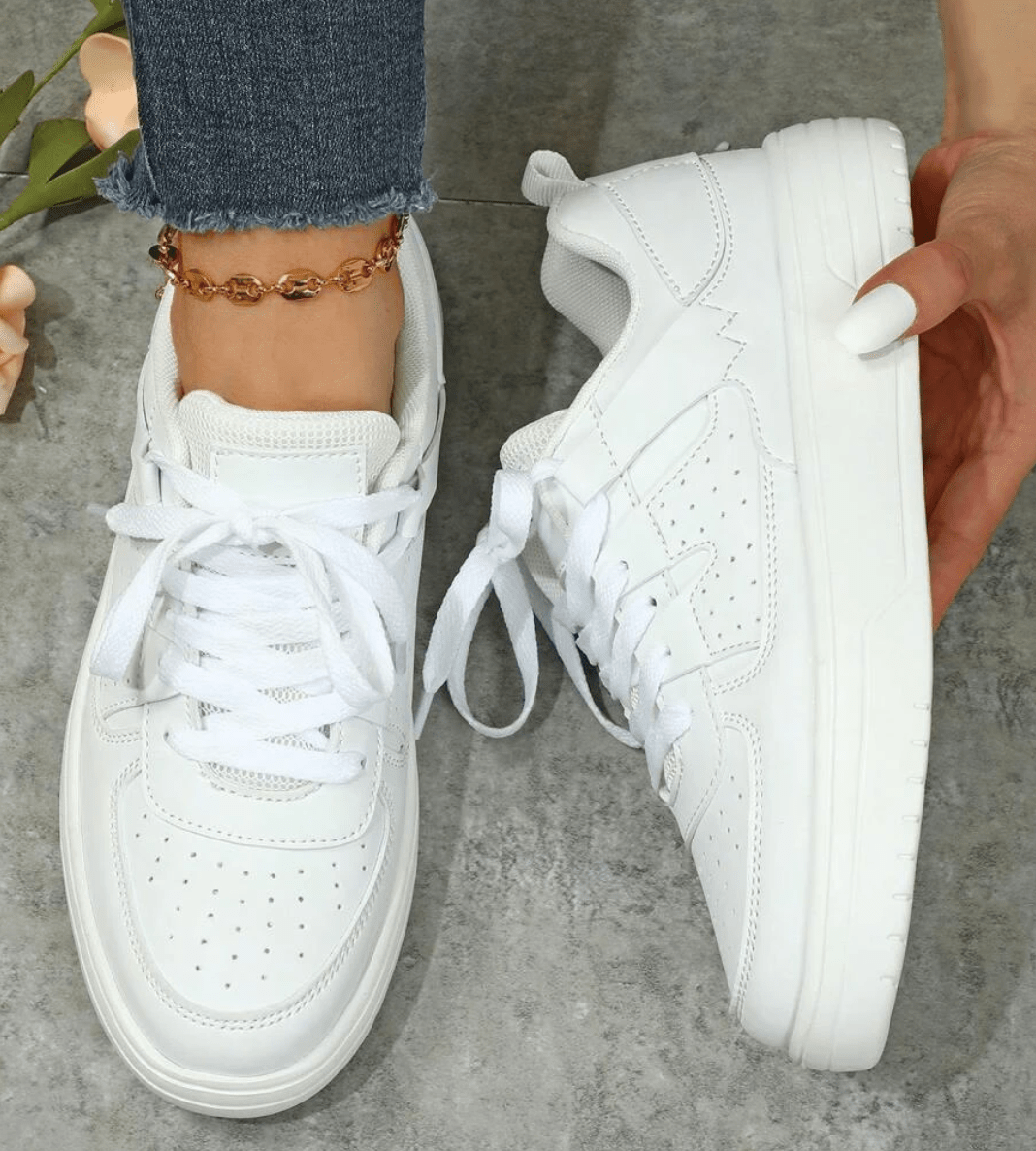 Women’s Platform Sneakers with Perforated Toe and Panel Detail