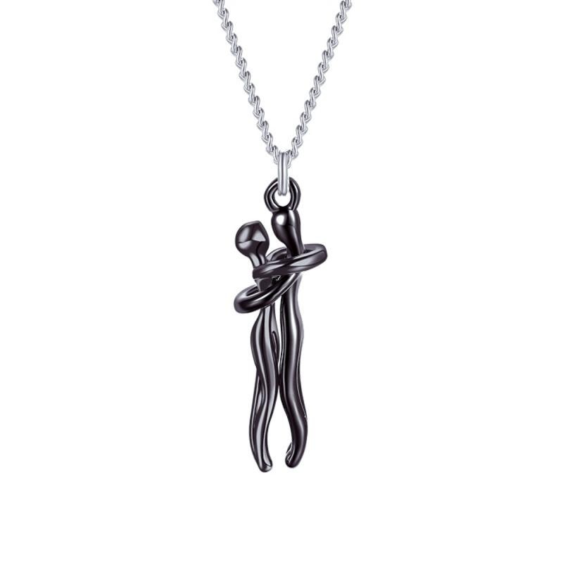 Women’s Embrace Pendant Necklace – Two-Tone Polished Metal Chain with Hugging Figure Charm for Everyday Wear and Meaningful Gifting