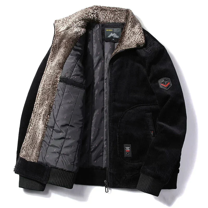 Men’s Corduroy Winter Jacket – Plush-Collar Insulated Layer for Smart Casual Cold-Weather Wear