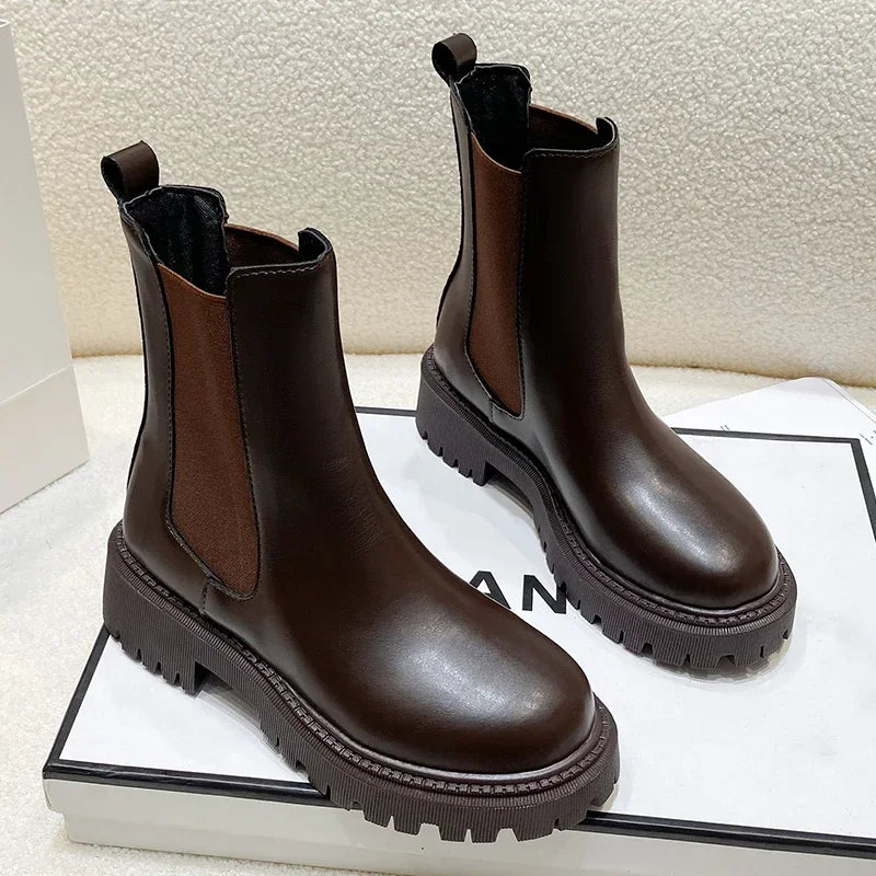 Women’s Chunky Chelsea Boots – Thick Sole Ankle Boots for Autumn and Winter Everyday Wear