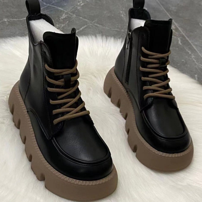 Women’s Chunky Platform Ankle Boots – Lace-Up Side-Zip Lug-Sole Winter Combat Boots with Retro Styling