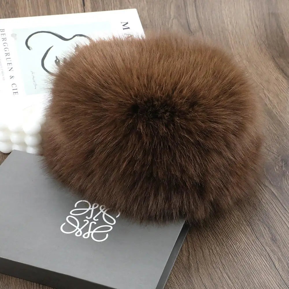 Pluizige imitatiebont-wintermuts voor dames - thermische, winddichte skimuts met oorbedekking voor warme bescherming bij koud weer