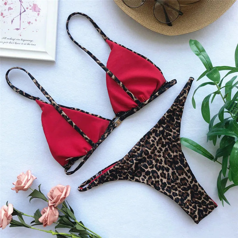 Dames trekantsbikinisæt med print - justerbart, minimalistisk badetøj til strandferier, dage ved poolen, resortrejser og sommerudflugter