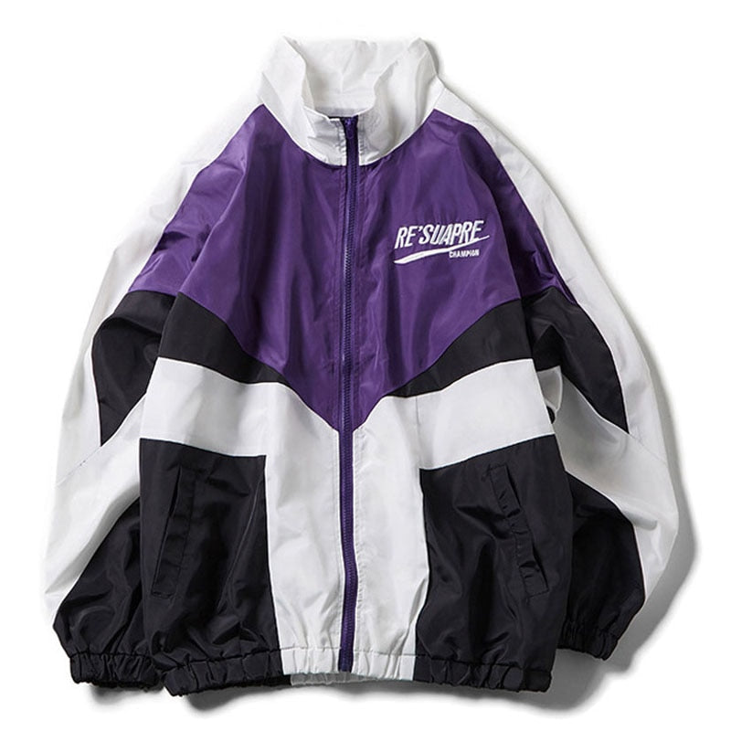 Pánská bomber bunda s barevnými bloky – vyšívaný model na zip v retro sportovním stylu